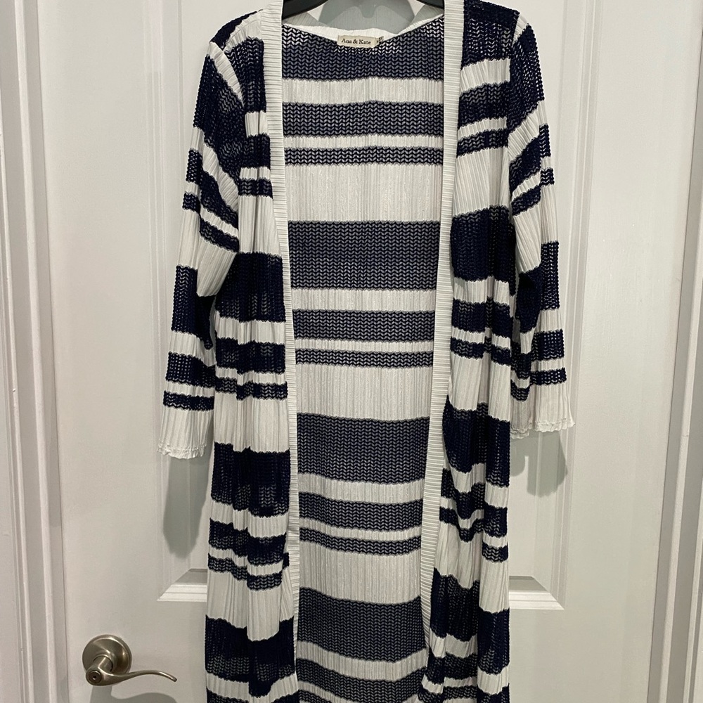 Ana & Kate Navy & White Striped Duster, Sz M